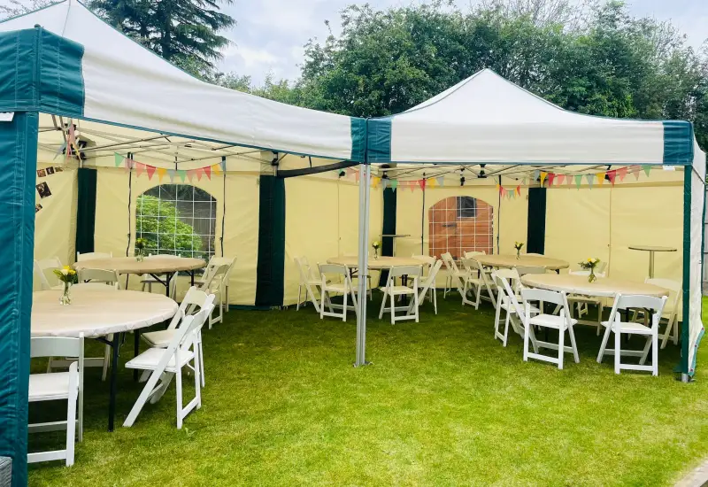 6m x 6m Hexagonal Mini Marquee Hire – 40th Birthday Party in Mansfield, Nottinghamshire: Swipe To View More Images
